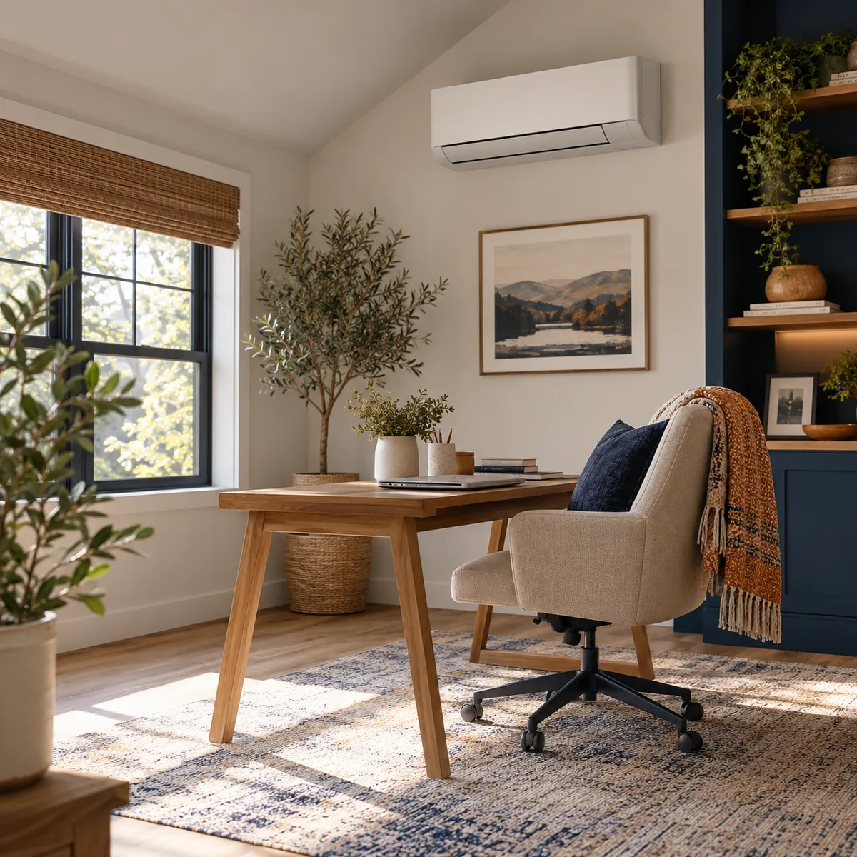 Illustrative home office with a wall-mounted mini split
