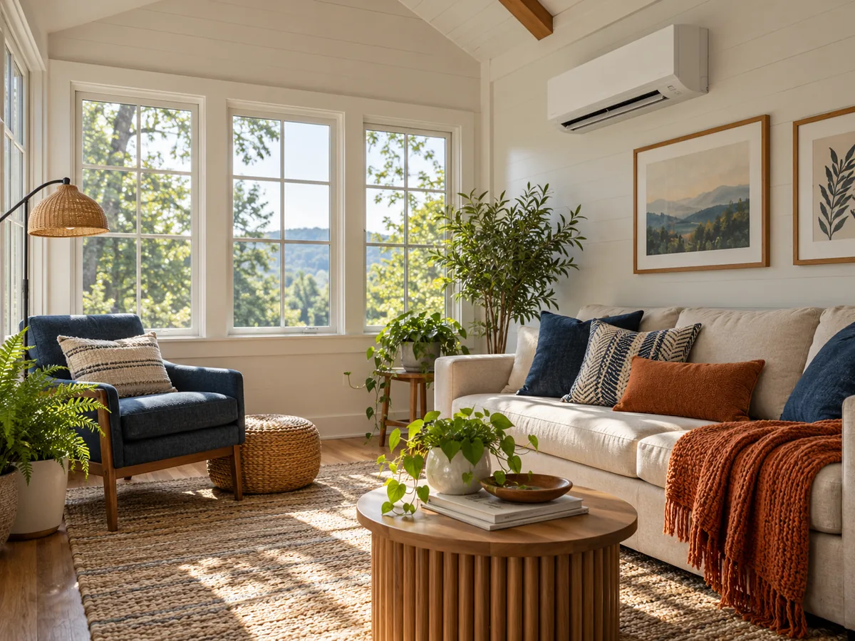 Illustrative sunroom with a wall-mounted mini split